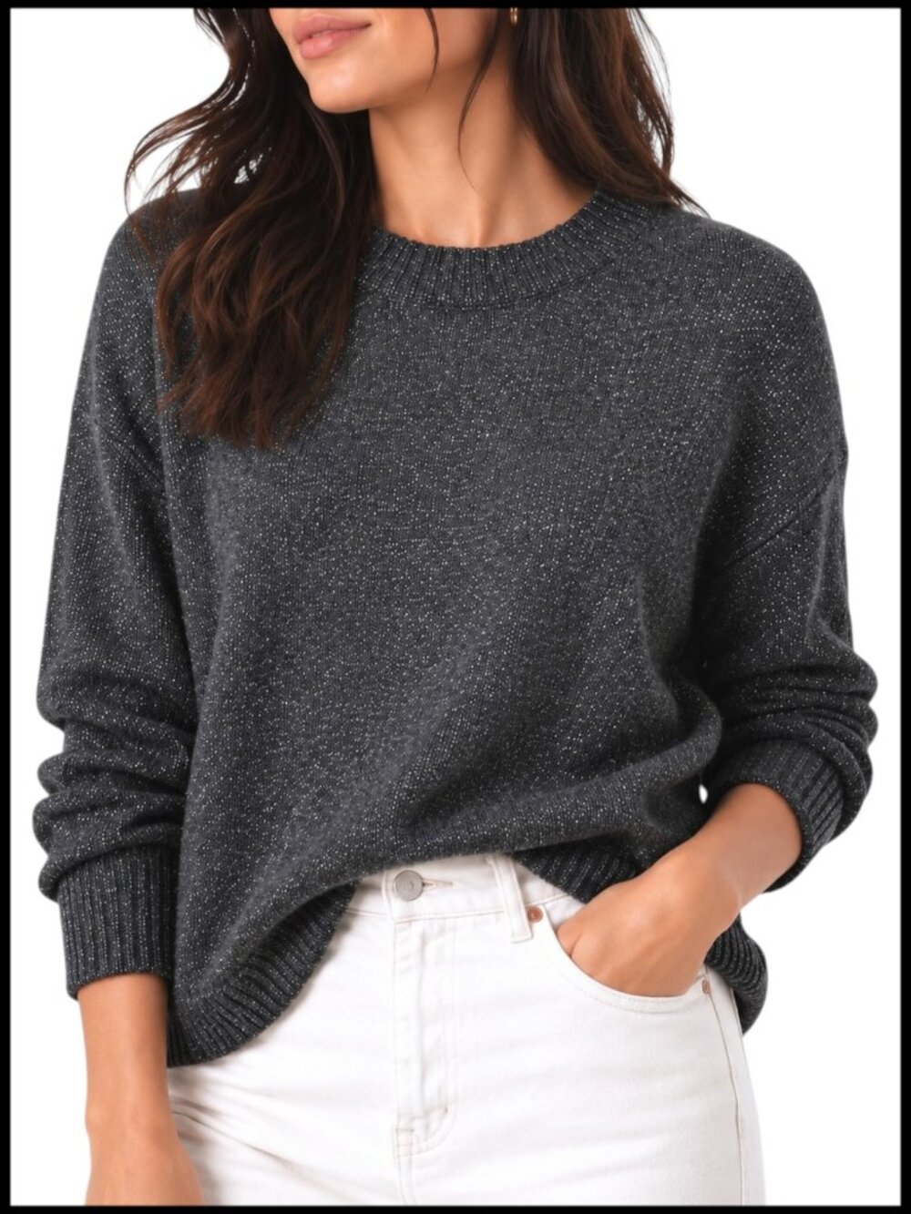 Banana Republic Crewneck Sweater Gunmetal Silver Metallic Ribbed XS